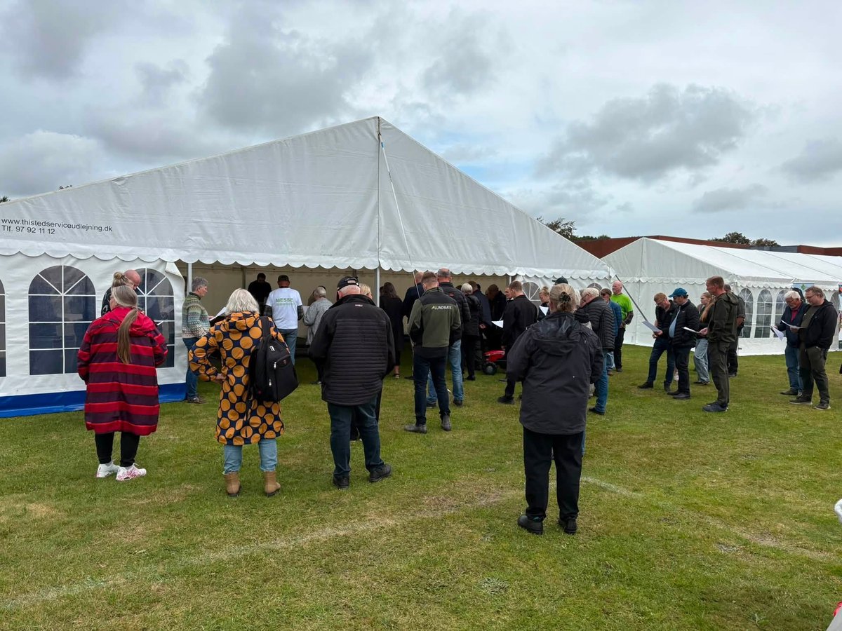 Gæster samlet ved udstillingsteltene på festivalpladsen