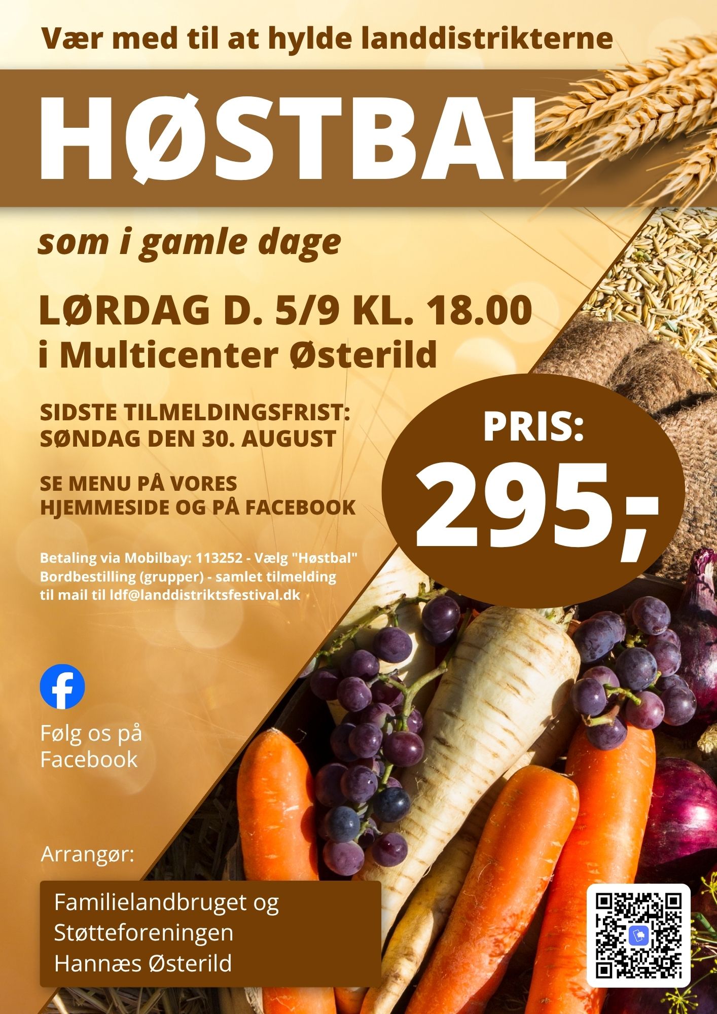 Høstbal-plakat – lørdag den 5. september kl. 18.00 i Multicenter Østerild, pris 295 kr., tilmeldingsfrist 30. august